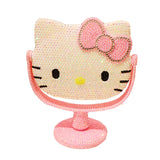 Kawaii Hello Kitty Vanity Mirror Cartoon Shiny Rhinestones Beauty Handheld Mirror Diamond Pink Girls Flip Girlfriend Birthday G