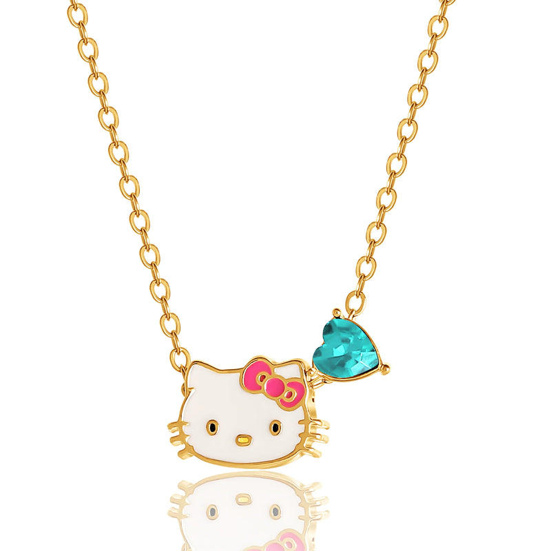 Sanrio  Brass Heart Crystal Birthstone Charm Necklace - 16 + 2'' Chain