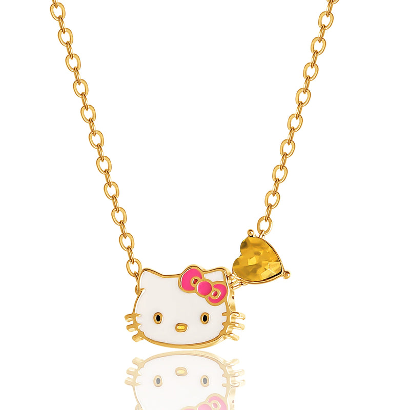 Sanrio  Brass Heart Crystal Birthstone Charm Necklace - 16 + 2'' Chain