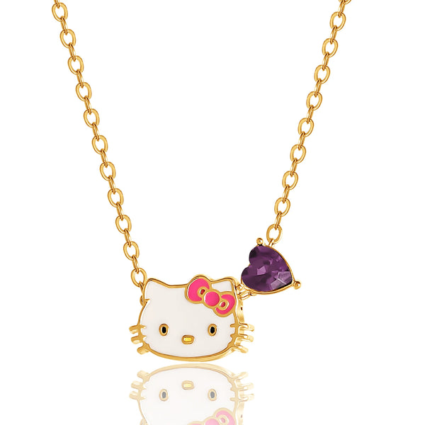 Sanrio  Brass Heart Crystal Birthstone Charm Necklace - 16 + 2'' Chain