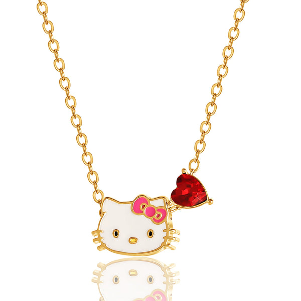 Sanrio  Brass Heart Crystal Birthstone Charm Necklace - 16 + 2'' Chain