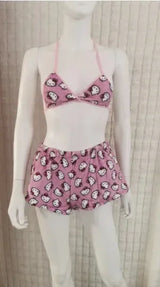 Hello Kitty Pajamas Cartoon Sleeping Background Family Lounge Women'S Beach Wear 2 Pieces Summer