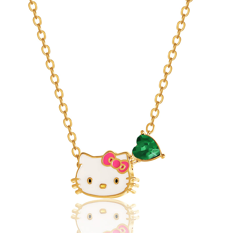 Sanrio  Brass Heart Crystal Birthstone Charm Necklace - 16 + 2'' Chain