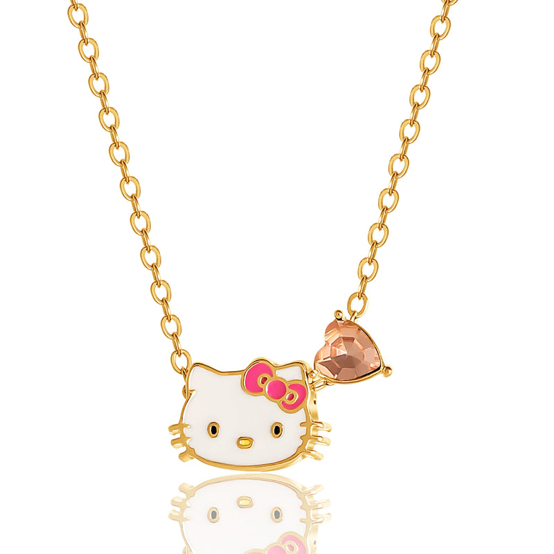 Sanrio  Brass Heart Crystal Birthstone Charm Necklace - 16 + 2'' Chain