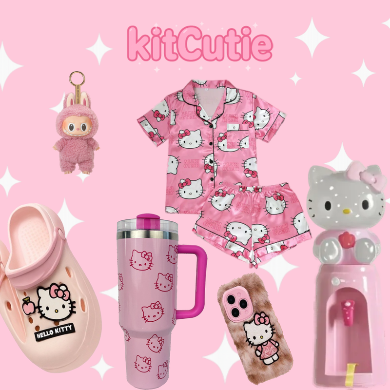 🧸 Kit Cutie (Copo Termico, Crocs, Capinha, Labubu, Pijama e Filtro)